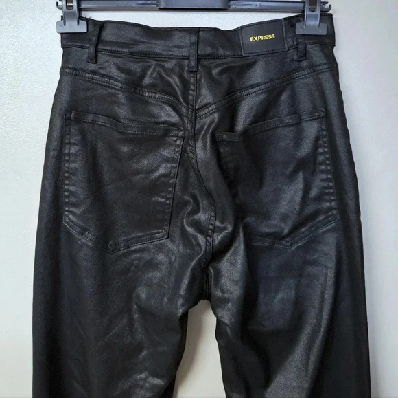 Express Black Faux Leather Wax Soft Lightweight Flare Super High Rise Jeans - Picture 5 of 14